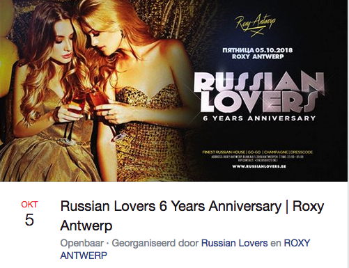 Bannière Facebook. Russian Lovers 6 Years Anniversary | Roxy Antwerp. 2018-10-05